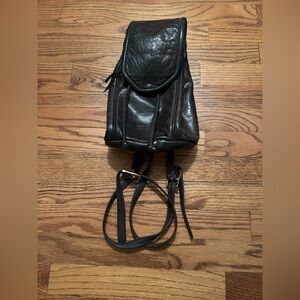 90s Y2K Early 00s Early 2000s Classic Minimalist Black Backpack *MAYBE* Leather